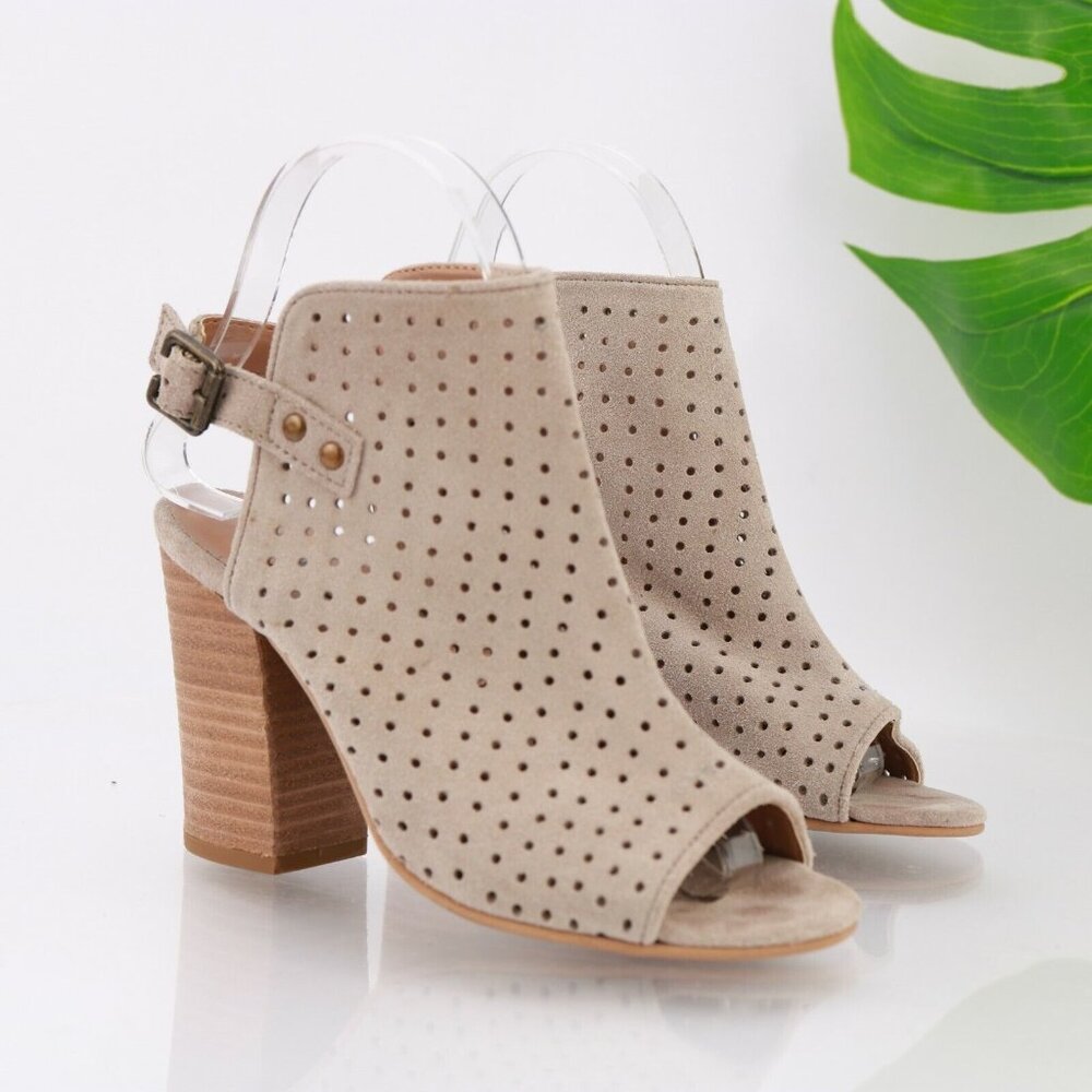 Diba Womens Lili Sandal Size 6.5 Tan Beige Suede Bootie Slingback Block Heel Sho